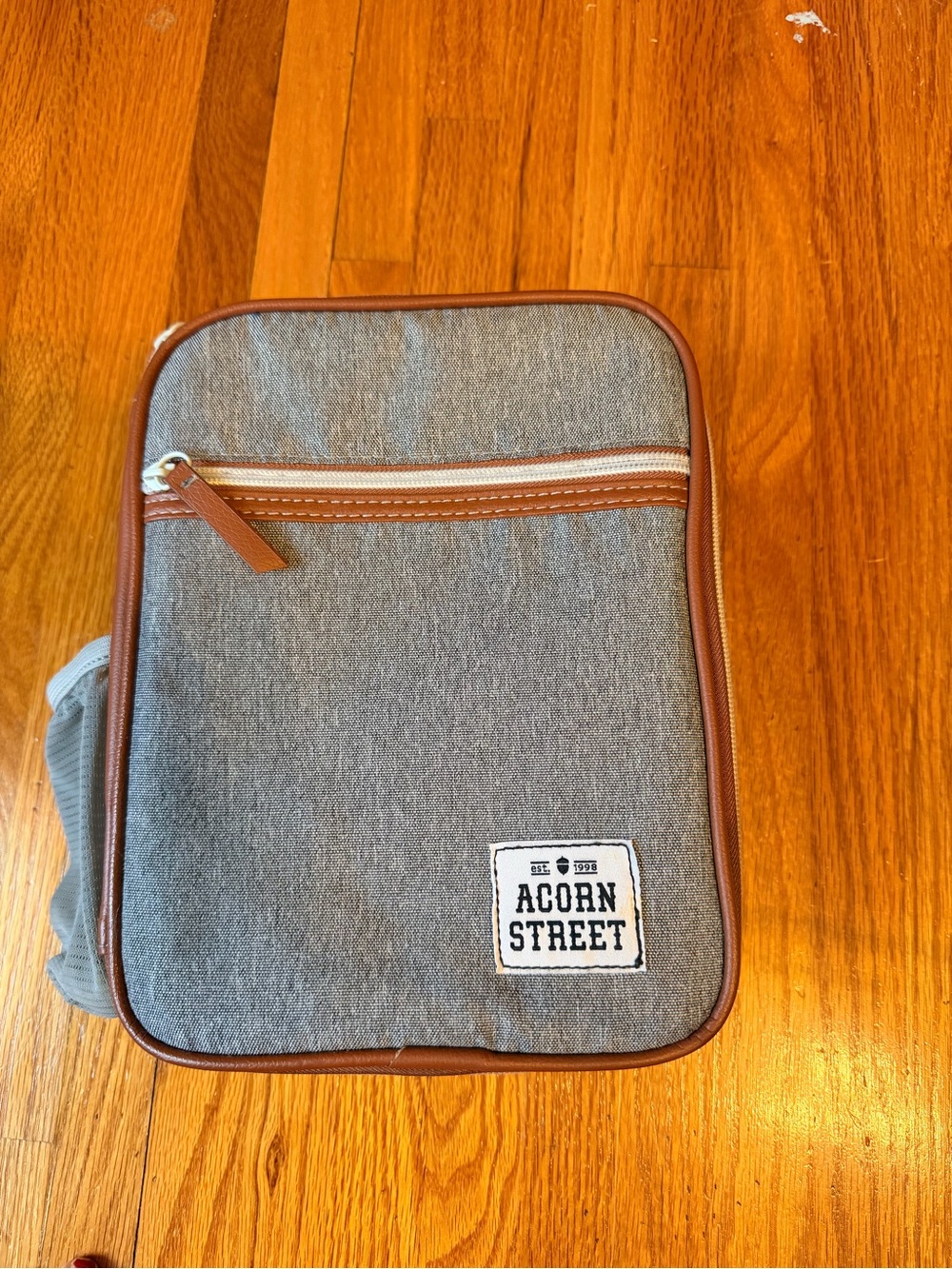 Gray Canvas lunch box with Brown Trim